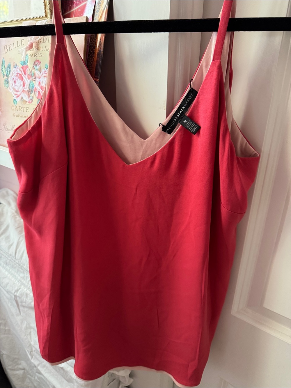 White House Black Market Red V-Neck Satin-Lined Cami Sz med